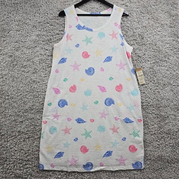 Escape by Habitat Shell Print Dress L Cotton Pockets Travel Beach Coastal Fit - Picture 1 of 12
